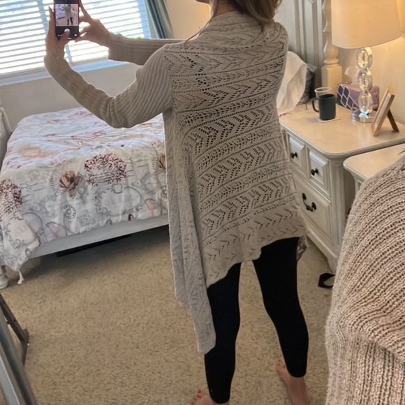 MODA international 100% cotton size L cream/tan long knitted cardigan - Picture 3 of 9